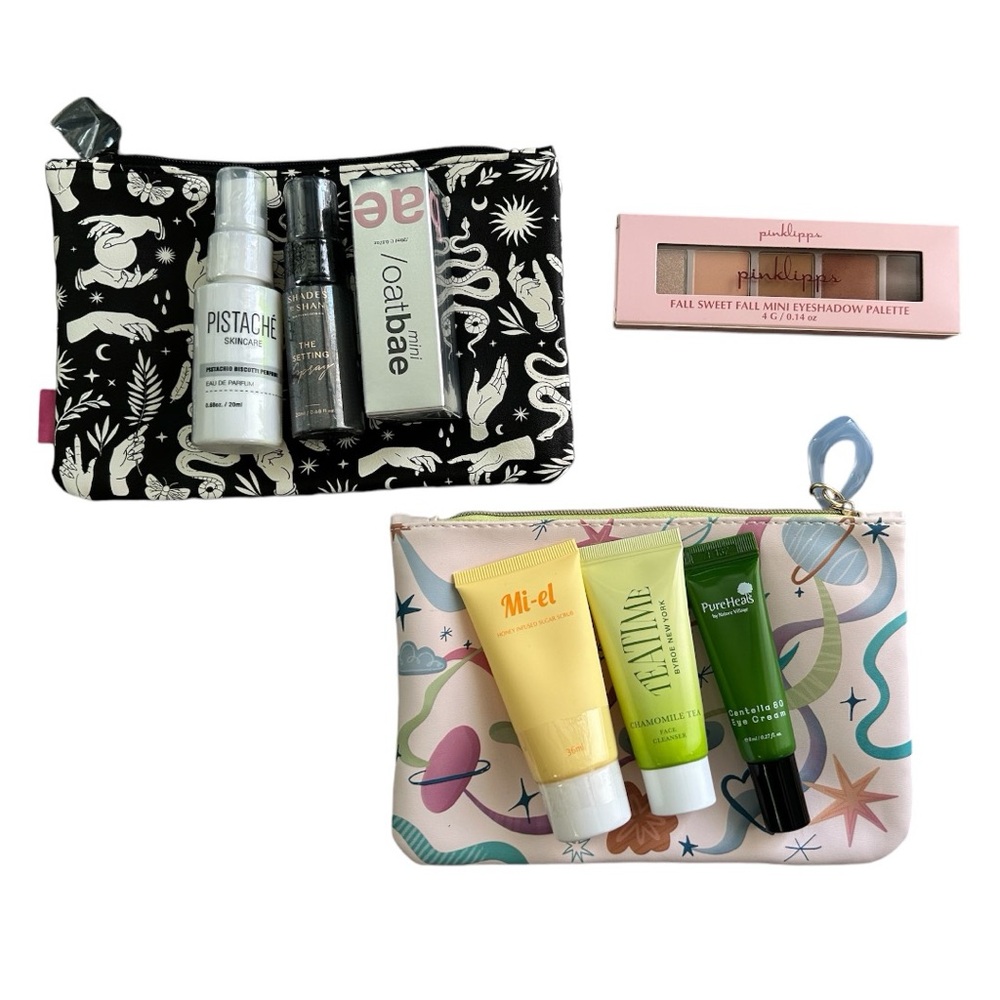 NWT SKIN CARE BUNDLE, SEVEN Travel Size Products/Eyeshadow With 2 Makeup Bags.